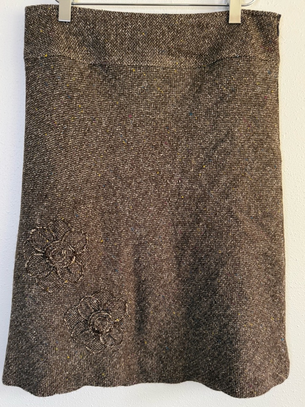 George Brown Herringbone Tweed Skirt Size 4 A-Line Floral Appliqué Lined - Picture 5 of 8